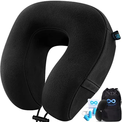 Afbeelding van Comfort nekkussen van 100% geheugenschuim, vliegtuig reisset met ultradunne velourhoes, slaapmasker en oordopjes