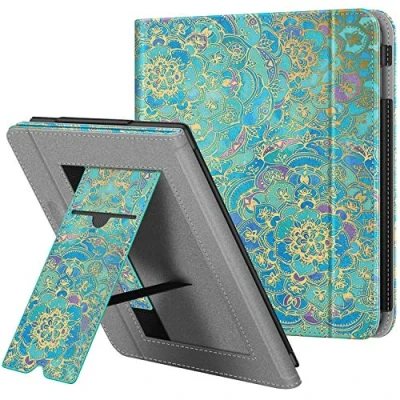 Afbeelding van FINTIE Hoes voor Kobo Libra H2O / Tolino Vision 5 2019 beschermhoes met standaard kaartsleuf en polsband, leeszak automatische slaap/wake functie, jade