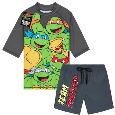 Afbeelding van Get Trend Zwemkleding voor jongens en jongeren, 2 delig, zwemshorts T shirt strand, zwembad vakantie, Grijs TMNT, 7 8 jaar