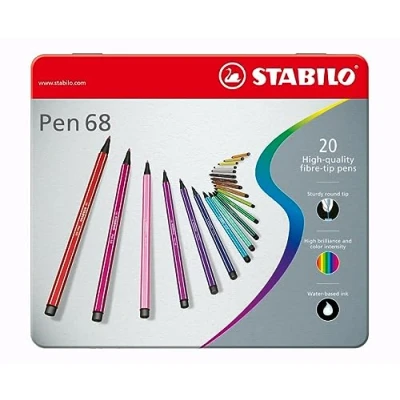 Afbeelding van STABILO Pen 68 premium viltstift, 20 stuks metalen etui, met verschillende kleuren