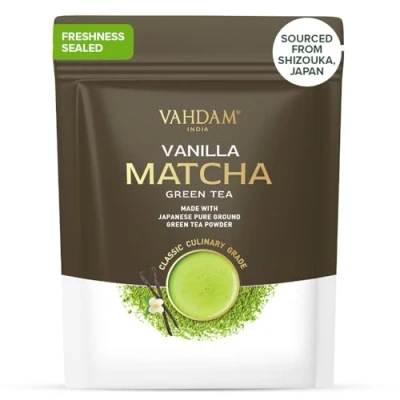 Afbeelding van VAHDAM, Matcha groene thee (50 kopjes) 100 g theepoeder 100% Japanse oorsprong PURE