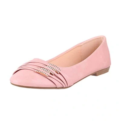 Afbeelding van Elara Chunkyrayan Comfortabele platte ballerina&#039;s voor dames, lederlook, strass, Abrikoos