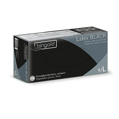 Afbeelding van BINGOLD Latex zwarte wegwerphandschoenen, poedervrij, maat S, 100 stuks
