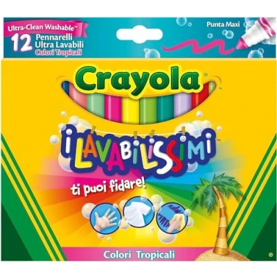 Afbeelding van CRAYOLA Ultra wasbare markers, maxi punt, verschillende tropische kleuren, voor school en vrije tijd, single, 58 8335, meerkleurig, 12 stuks (1 stuk)