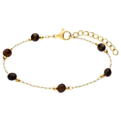Afbeelding van Lucardi Dames Stalen goldplated Armband met steen multi Staal Goudkleurig 20 cm