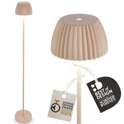 Afbeelding van BRILONER Champ Oplaadbare Vloerlamp snoerloze staande lamp dimbaar in hoogte verstelbaar voor binnen en buiten beige Ø19 x 124 cm