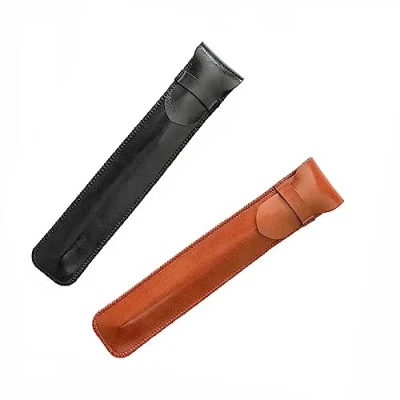 Afbeelding van Shuxy Lederen Pen Case Houder Handgemaakte Pouch Zachte Beschermende Socket Cover voor Apple Potlood, Balpen, Touch Stylus Pack van 2 (zwart en bruin)