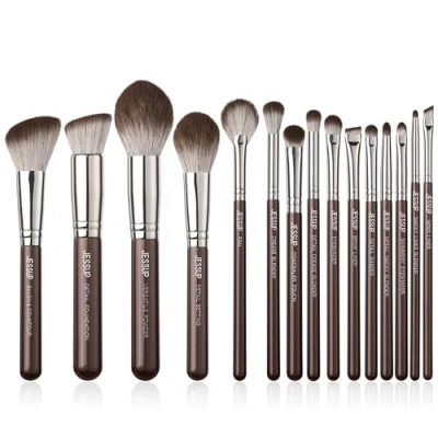 Afbeelding van Jessup T498 Set van 15 hoogwaardige synthetische make upkwasten voor foundation, wenkbrauwen, concealer, oogschaduw, contour, eyeliner, poeder, markeerstift, kwast