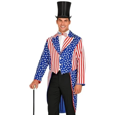 Afbeelding van Widmann Landen Thema Kostuum Mister Stars En Stripes USA Slipjas Man Blauw, Rood Large Carnavalskleding Verkleedkleding