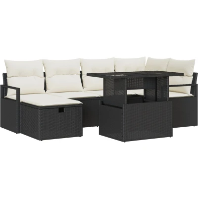 Afbeelding van vidaXL 7 delige Tuin Sofa Set met Kussens Zwart Poly Rattan