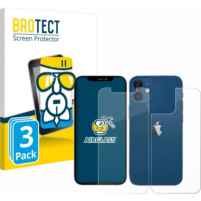 Afbeelding van BROTECT Screenprotector voor Apple iPhone 12 / Pro (Voorkant + Achterkant) Folie Beschermfolie Beschermglas transparant (3 Stuks)