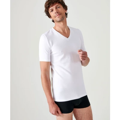 Afbeelding van Damart Dubbelzijdig T shirt met V hals Thermolactyl Heren Wit (110 117) XL