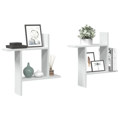 Afbeelding van Wandschappen 2 st 50x12x50 cm bewerkt hout wit