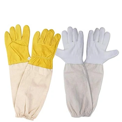 Afbeelding van dancepandas Bijenteelthandschoenen, 2 paar, Beekeeping handschoenen, beschermende handschoenen van schapenvacht met mouwen voor imkers (geel wit)