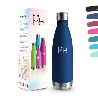 Afbeelding van Gourde 750 ml sans BPA, en acier inoxydable 304, double paroi isolée sous vide, pour camping, bureau, salle de sport, jogging Bleu foncé Anti fuite