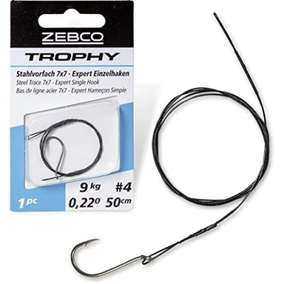 Afbeelding van Zebco Trophy Steel Trace 7x7 Expert Single Hook (1pc) Maat : 50cm 9 kilo