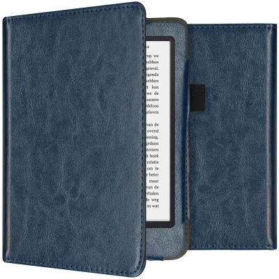 Afbeelding van Hoesje geschikt voor Kobo Clara 2E E reader iMoshion Vegan Leather Bookcase Ook Tolino Shine 4 Donkerblauw