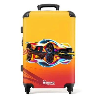 Afbeelding van NoBoringSuitcases.com® Koffer groot Rolkoffer lichtgewicht Kleurrijke raceauto met reflectie Reiskoffer 4 wielen Grote trolley XL 20 kg bagage