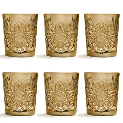 Afbeelding van Libbey Hobstar Set van 6 glazen oker 355 ml / 35,5 cl vintage design vaatwasmachinebestendig hoogwaardige kwaliteit