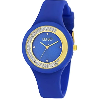 Afbeelding van Liu Jo Luxury TLJ1420 Analoog kwartshorloge voor dames met siliconen band, Blauw/Goud, riempjes, Lanyards