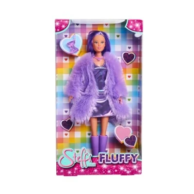 Afbeelding van Simba Steffi Love Fluffy 105733666 pop in riemjurk met bontjas en leuk modeaccessoire, 29 cm speelpop, vanaf 3 jaar