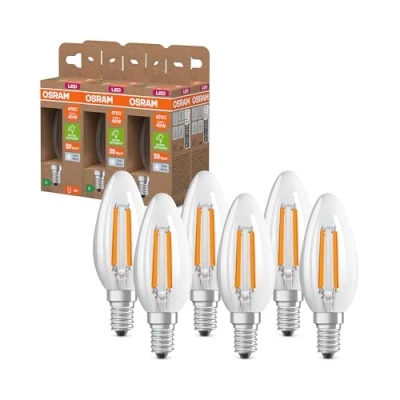 Afbeelding van OSRAM Energieklasse in de vorm van een klassieke mini kaars, 2,2 W/470 lm, EEK A, koud wit licht (4000 K), CRI 80, loodvrij helder glas, E14 fitting, IP20, 35 mm DM, 6 verpakkingen