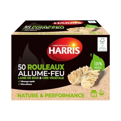 Afbeelding van HARRIS 50 rollen aanmaakblokjes 100% natuurlijk houtwol en was snelle ontsteking zeer efficiënt hersluitbare kartonnen envelop FSC hout