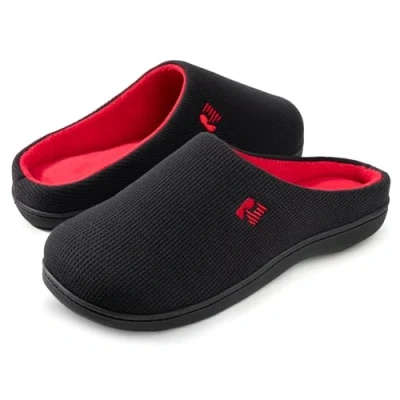 Afbeelding van RockDove Originele tweekleurige herenpantoffels met traagschuim, Zwart en rood