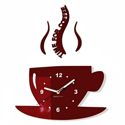 Afbeelding van TASSE Time for Coffee (tijd voor koffie) Moderne keuken wandklok, bruin, 3d Romeins, wandklok decoratie