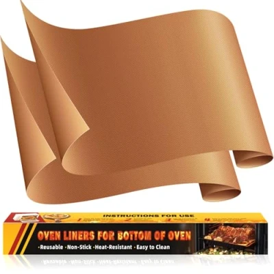 Afbeelding van OAZ 2 stuks permanente bakfolie voor oven, herbruikbaar, antiaanbaklaag, hittebestendig tot 260 C, PFOA vrij, koper, 43 x 64 cm