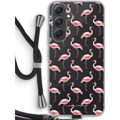 Afbeelding van Case Company® hoesje met Koord geschikt voor Samsung Galaxy A54 Flamingo Telefoonhoesje Zwart Bescherming aan alle Kanten en Over de Schermrand