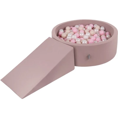 Afbeelding van KiddyMoon Foam Speelplaats Met Ronde Ballenbad (100 Ballen) Kinderen Ballenbakken Speelgoed Obstakelbaan, Heide: Pastel Beige/Poederroze/Parel