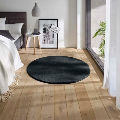 Afbeelding van Zacht Rond Tapijt/Vloerkleed Loft Zwart Wasbaar 30C 120 Cm
