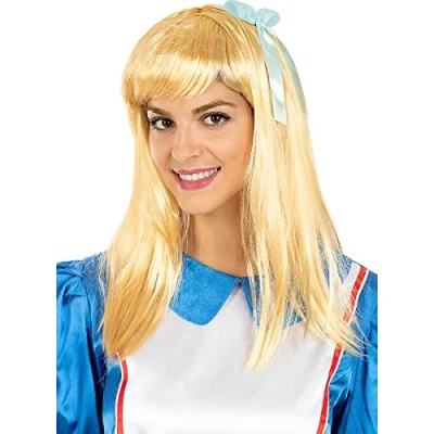 Afbeelding van Funidelia Alice Pruik voor vrouwen â¶ Films &amp; Series, in Wonderland Accessoires Volwassenen, kostuum accesoires Geel