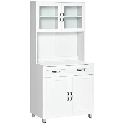 Afbeelding van HOMCOM Keukendressoir, moderne keukenkast, meerdere opslag, 2 kasten, deuren, grote schuiflade, MDF platen, wit