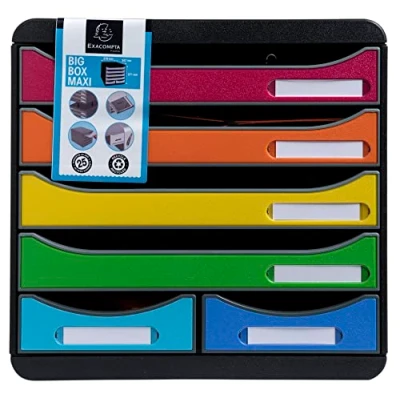 Afbeelding van Exacompta Ref. 312798D Big BOX MAXI 1 x 4 laden voor documenten A4+ en 2 kleine het opbergen van gebruiksvoorwerpen Buitenafmetingen: 34,7 27,8 27,1 cm Harlequin