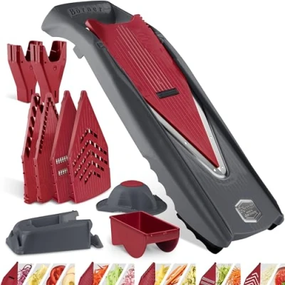 Afbeelding van Börner Mandoline Vital Profi set 11 delige 8 snijtypes Geschikt als Frietsnijder, rasp... BPA vrij en Roestvrij Antraciet/Rood
