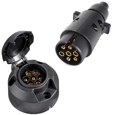 Afbeelding van SPARKMOTO aanhangerstekker, 7 polig, stekker en vrouwelijk, 12 V, waterdicht, adapter voor aanhanger, trekhaak, caravan,