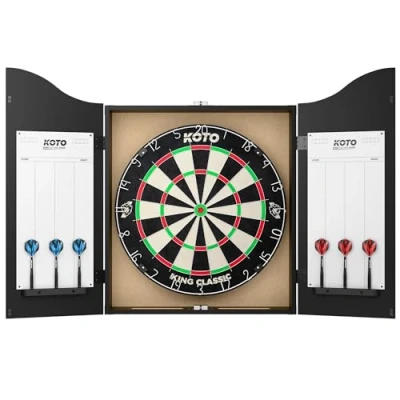 Afbeelding van KOTO Dartkabinet Zwart Incl. Dartbord, 6 Steeltips Dartpijlen,KOTO Afwerplijn &amp; Handleiding, Houten Darts Kast, Dartkast met dartpijlen, Kabinetdart
