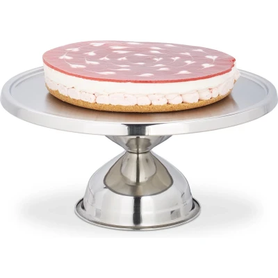 Afbeelding van relaxdays taartplateau edelstaal taartstandaard rvs rond 30 cm doorsnede