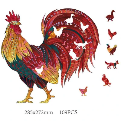 Afbeelding van Logica Giochi Mandala Houten Legpuzzel Haan/ Rooster, 28,5x27,2 cm