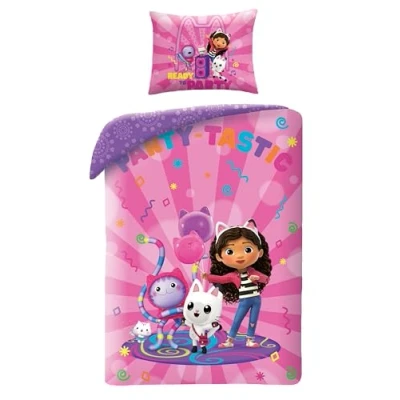 Afbeelding van Beddengoed Gabby en het magische huis voor kinderen, dekbedovertrek 140 x 200 cm + kussensloop 65 cm, met Pandy Pattes, P&#039;tichou DJ Miaou