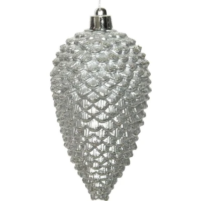 Afbeelding van Dennenappel plastic glitter hang 12x7cm zilver KSD