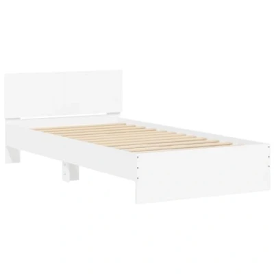 Afbeelding van Bedframe met hoofdbord bewerkt hout wit 100x200 cm
