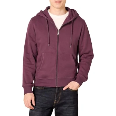 Image de Amazon Essentials Sweat shirt à capuche en polaire avec fermeture éclair intégrale (grandes tailles disponibles) Men&#039;s, Bordeaux, M