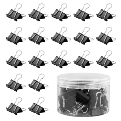Afbeelding van 48 stuks zwarte metalen binderklemmen, 25 mm, kleine rugklemmen voor schrijfwaren, bestanden, geld, papier, bindklemmen school