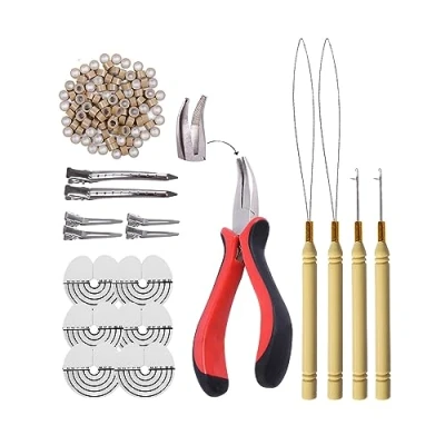 Afbeelding van Set voor siliconen microring extensions, clip haarverlenging met veer (donkerblond)