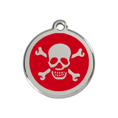 Afbeelding van Cross Bone Red roestvrijstalen hondenpenning medium/gemiddeld dia. 3 cm RedDingo