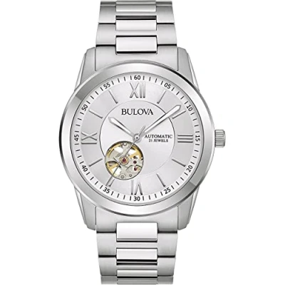 Afbeelding van Bulova Automatisch analoog herenhorloge met 96A280 roestvrijstalen armband, zilver, modern, zilver., Modern