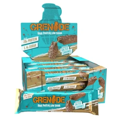 Image de Grenade Barre Hyperprotéinée à Faible Teneur en Glucides Chocolate Chip Salted Caramel, 12 x 60 g